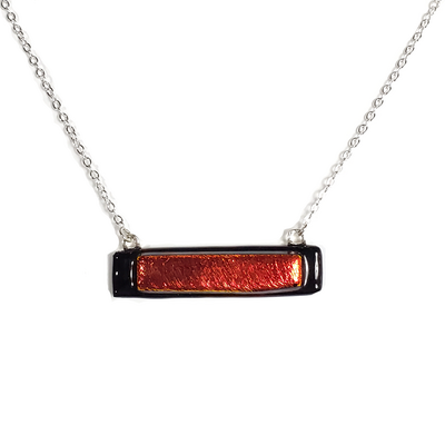 Dichroic red on black fused glass bar necklace