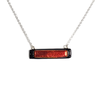Dichroic Red on Black Fused Glass Bar Necklace