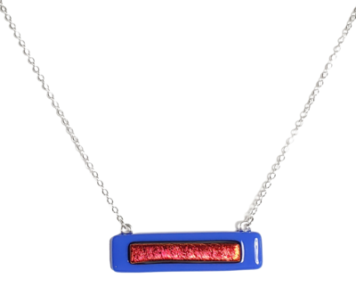 Dichroic Red on Blue Fused Glass Bar Necklace