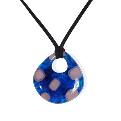 Purple dots on blue fused glass go go pendant necklace