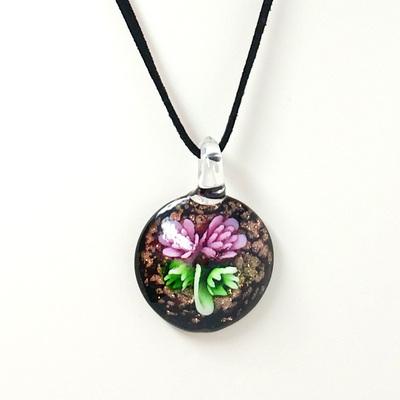 Flowers in copper fused glass pendant necklace