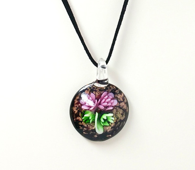 Flowers in Copper Fused Glass Pendant Necklace