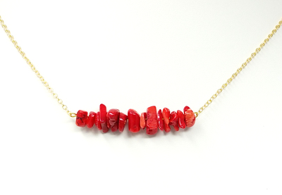 Red Coral Chip Bar Necklace