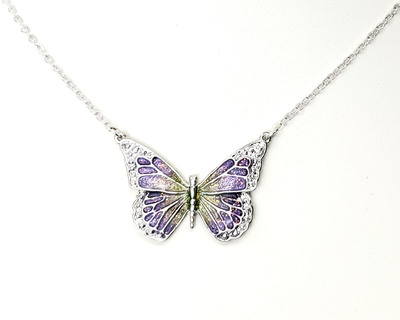 Purple and Green Butterfly Pendant Necklace