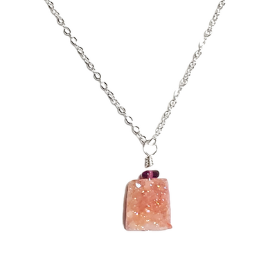 Pink druzy and purple amethyst necklace