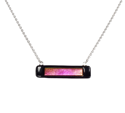 Dichroic Pink on Black Fused Glass Bar Necklace