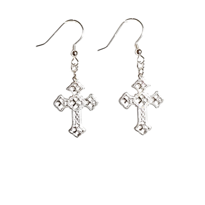 Filigree cross earrings with sterling silver hooks - Thumbnail 4