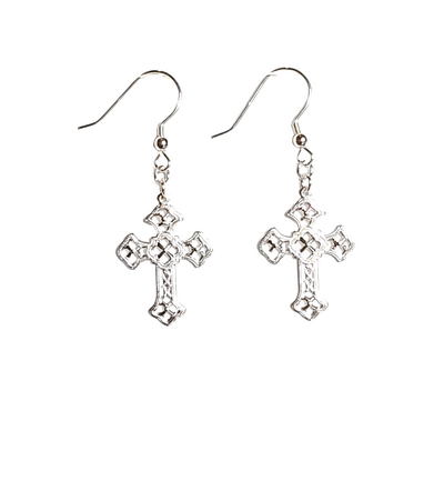 Filigree Cross Earrings with Sterling Silver Hooks