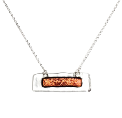 Red Dichroic on Clear Fused Glass Bar Necklace