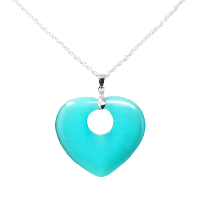 Cat's eye glass heart necklace