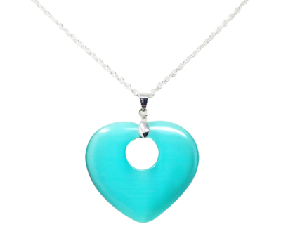 Cat's Eye Glass Heart Necklace
