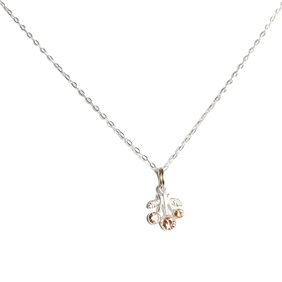 Sterling silver three rhinestone cherries layering necklace