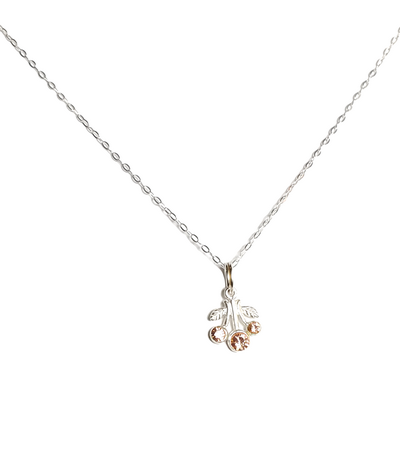 Sterling Silver Three Rhinestone Cherries Layering Necklace