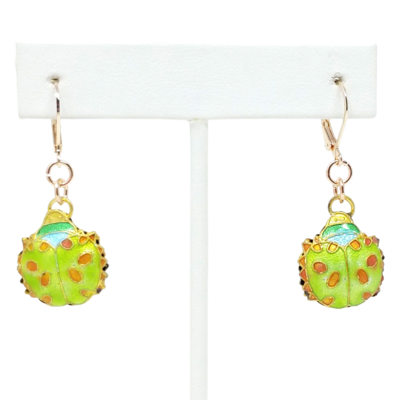 Green lady bug cloisonne earrings - Thumbnail 3