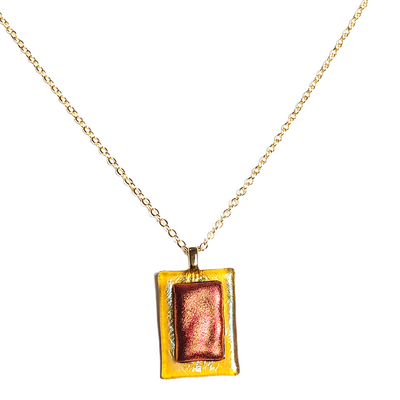 Dichroic red on amber fused glass pendant necklace - Thumbnail 1