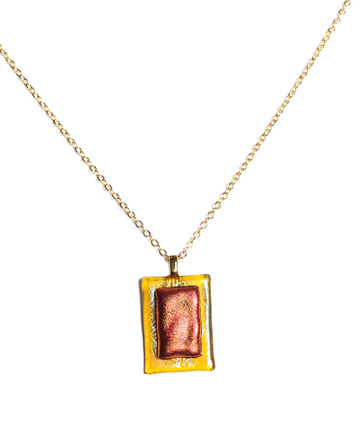 Dichroic Red on Amber Fused Glass Pendant Necklace