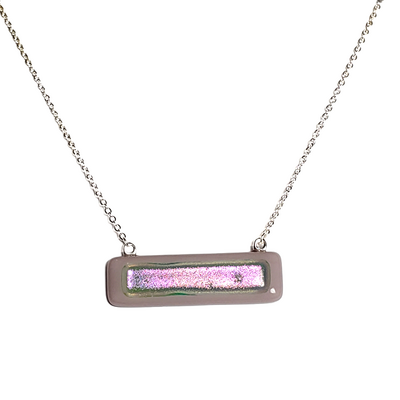 Dichroic pink on lavender fused glass bar necklace