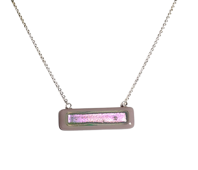 Dichroic Pink on Lavender Fused Glass Bar Necklace