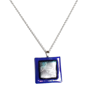 Dichroic geometric on iridescent blue pendant necklace - Thumbnail 2