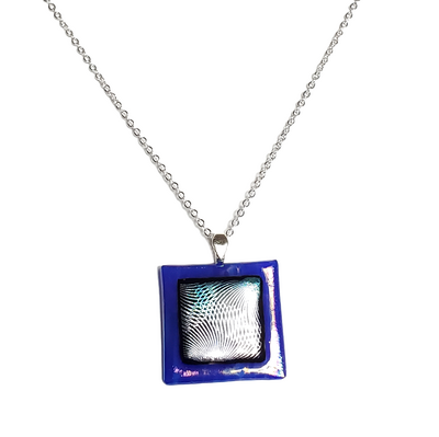 Dichroic Geometric on Iridescent Blue Pendant Necklace