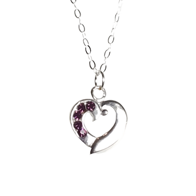 Sterling silver heart with purple rhinestone crystal necklace - Thumbnail 3