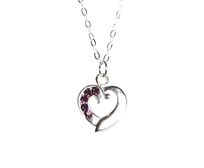 Sterling Silver Heart with Purple Rhinestone Crystal Necklace