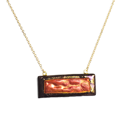 Dichroic red lava on metallic black fused glass bar necklace - Thumbnail 3