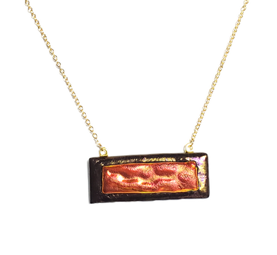 Dichroic Red Lava on Metallic Black Fused Glass Bar Necklace