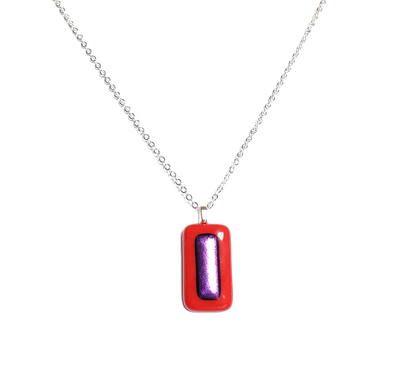 Dichroic Purple on Red Fused Glass Pendant Necklace