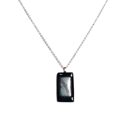 Dichroic geometric on black fused glass pendant necklace - Thumbnail 4