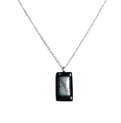 Dichroic Geometric on Black Fused Glass Pendant Necklace