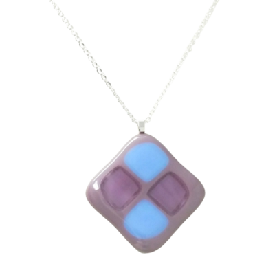 Purple and blue color chunk fused glass necklace