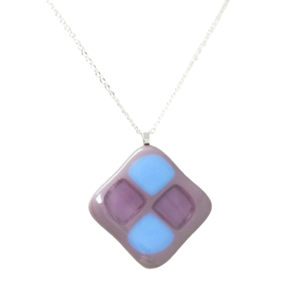 Purple and Blue Color Chunk Fused Glass Necklace