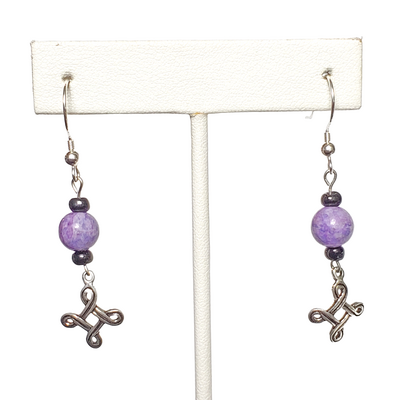 Purple crazy lace and celtic knot earrings with sterling silver hooks