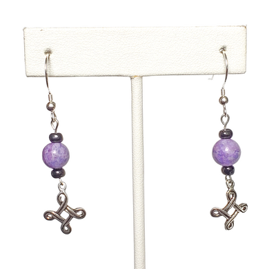 Purple Crazy Lace and Celtic Knot Earrings with Sterling Silver Hooks