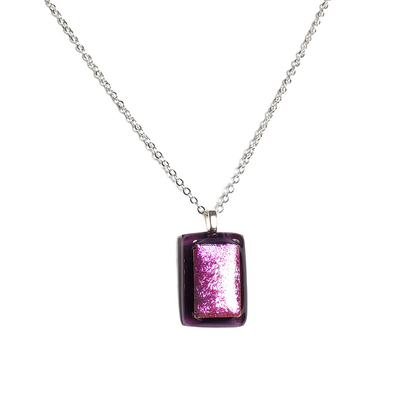 Pink Dichoric on Transparent Purple Fused Glass Pendant Necklace
