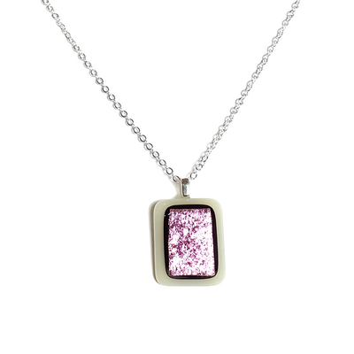 Dichroic pink on white fused glass pendant necklace