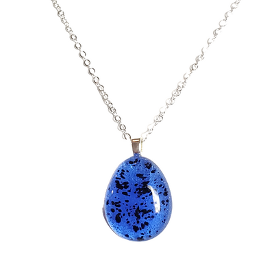 Blue Pepper Fused Glass Teardrop Pendant Necklace