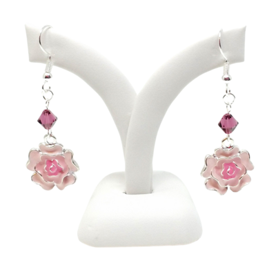 Pink flowers crystal rhinestone earrings