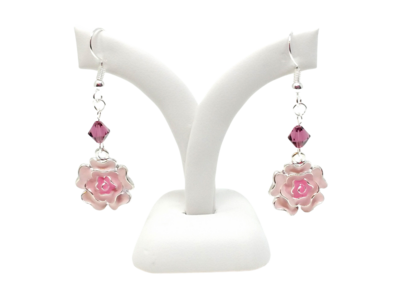 Pink Flowers Crystal Rhinestone Earrings