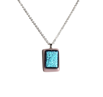 Dichroic Blue on Lavender Fused Glass Pendant Necklace