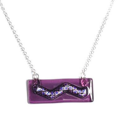 Dichroic purple plaid on transparent purple fused glass bar necklace