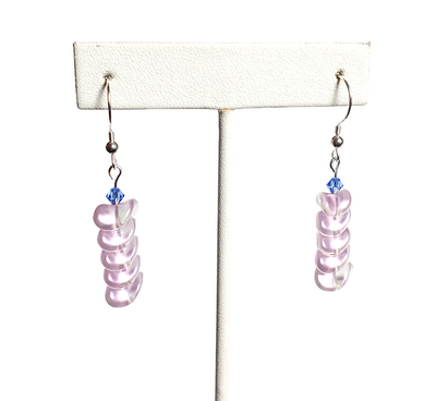 Twisted Purple Stacked Glass Beaded Earrings with Sterling Silver Hooks