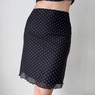 Black polka dot mesh high waist skirt - Thumbnail 4