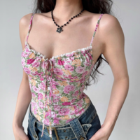 Lace hollow strap floral camisole - Thumbnail 1