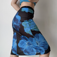 Retro flower print skirt slim fit a-line hip lace skirt - Thumbnail 1