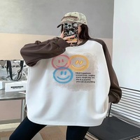 Retro round neck sweatshirt women's oversize casual tops smiley face pullover - Thumbnail 2