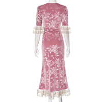 New style palace printed lace temperament long skirt - Thumbnail 4