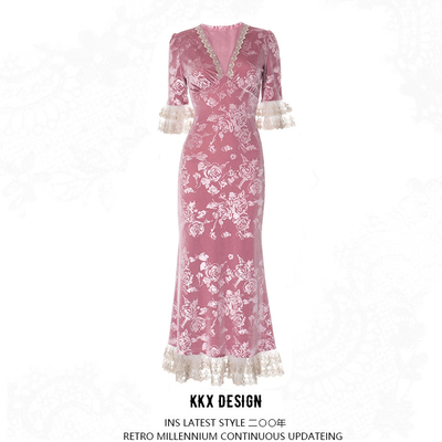 New style palace printed lace temperament long skirt
