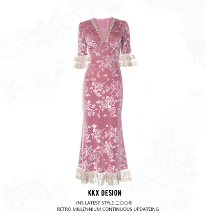 New style palace printed lace temperament long skirt